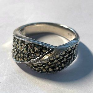 Marcasite Pave Ring Crossover Ribbon Style .925 SS